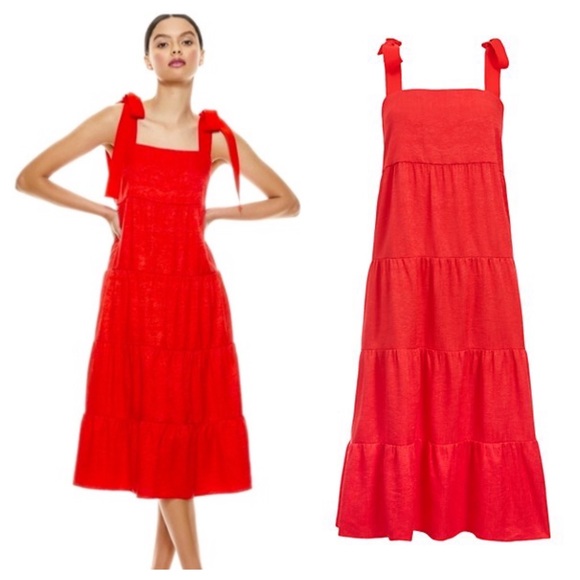 ALICE& + OLIVIA Cynthia Tie Shoulder Midi Dress - Picture 1 of 12